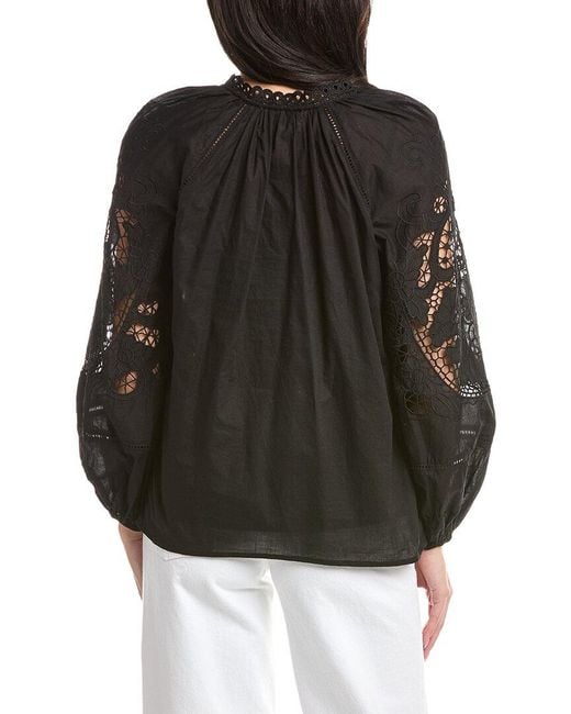 Stellah Black Lisa Eyelet Trimmed Blouse