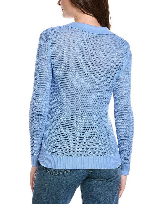 Hannah Rose Blue Arwen Textured Polo Collar Cashmere-Blend Sweater