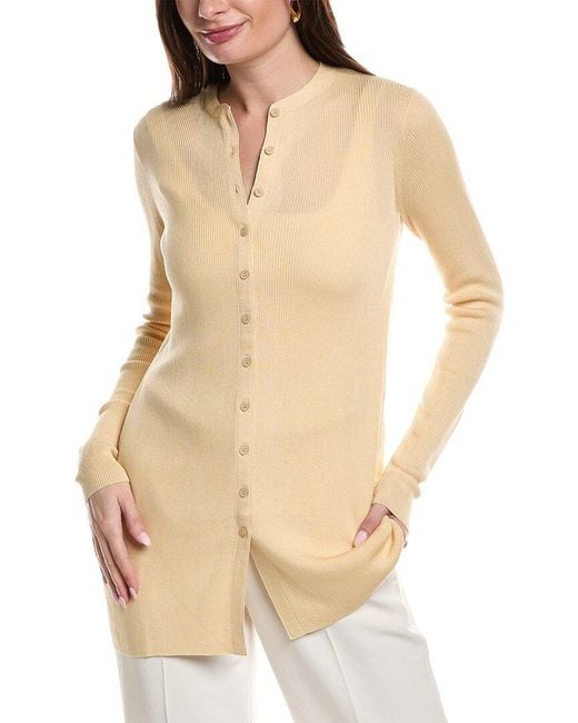 Lafayette 148 New York Natural Ribbed Button Front Silk-blend Sweater