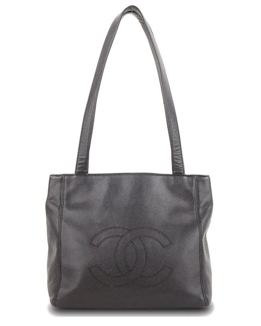 Chanel Gray Caviar Leather Cc Tote (Authentic Pre-Owned)