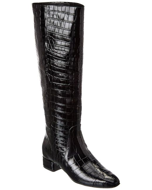 Veronica Beard Black Cecile Croc-Embossed Leather Knee-High Boot