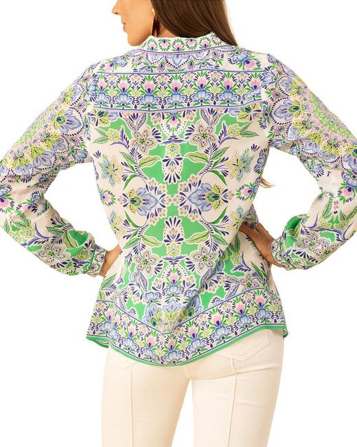 Hale Bob Green Azariah Long Sleeve Silk Top