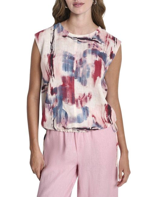 DKNY Red Sleeveless Linen Shirt