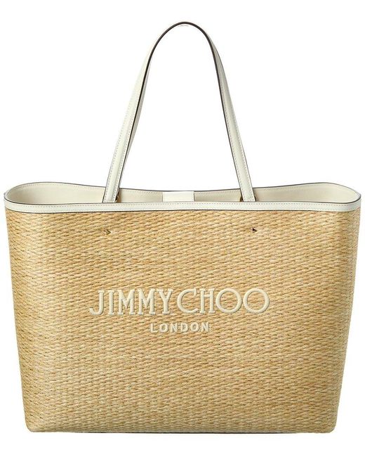 Jimmy Choo Natural Marli Small Raffia & Leather Tote
