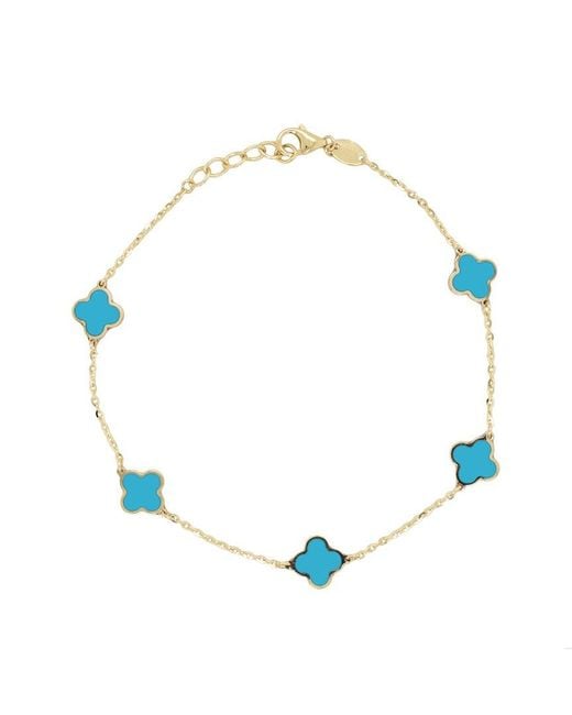 Italian Gold Blue 14K Station Clover Bracelet