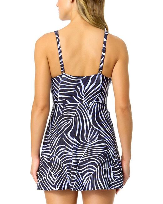 Anne Cole Blue Surplice Twist Skirt Swimdress