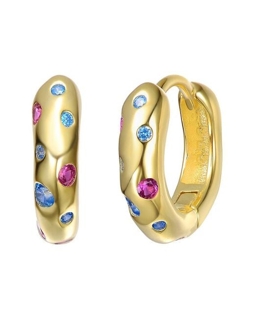 Rachel Glauber Metallic 14K Plated Cz Hoop Earrings