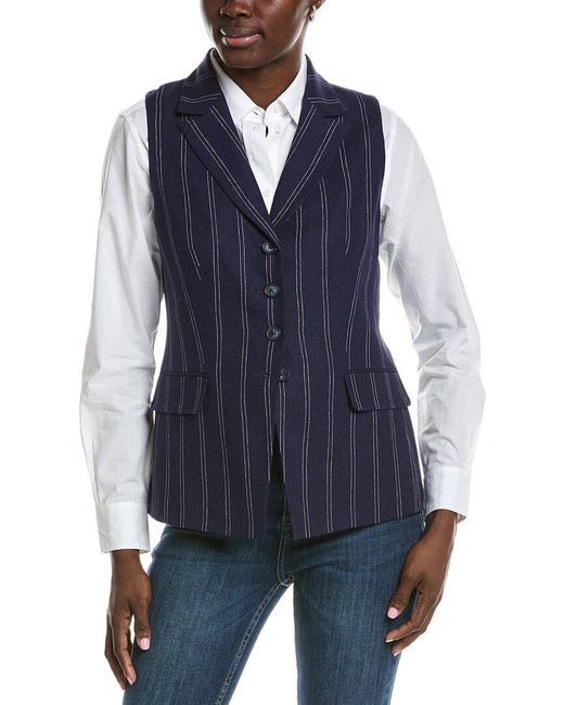 Jones New York Blue Peak Lapel Linen-Blend Vest