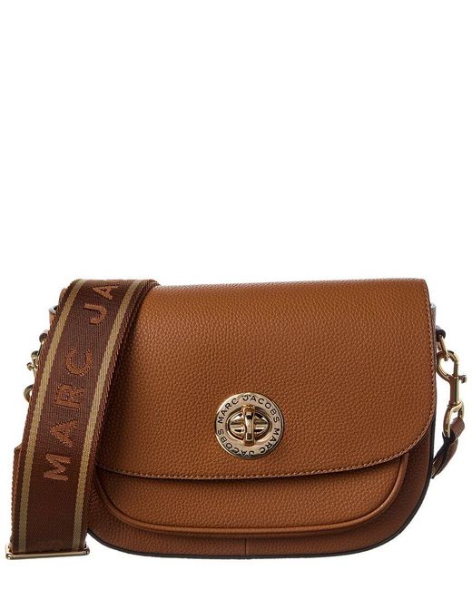 Marc Jacobs Brown Signet Turnlock Leather Saddle Bag