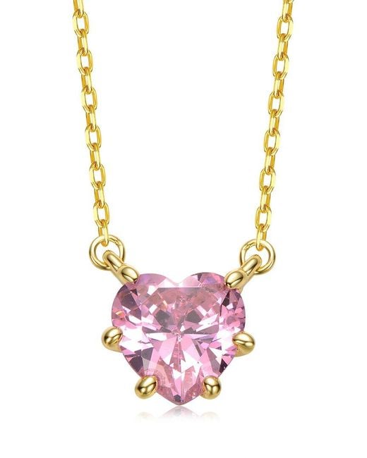 Rachel Glauber Pink 14K Plated Cz Solitaire Necklace
