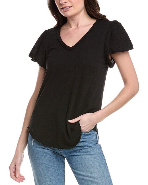Michael Stars Black Tate Fabric Mix T-Shirt