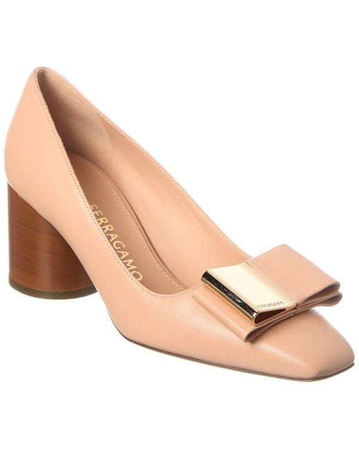 Ferragamo Natural Double Bow Leather Pump