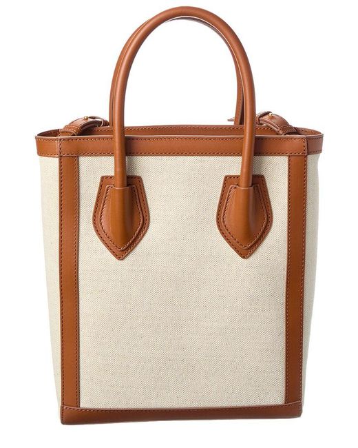 Balmain Brown Logo Canvas & Leather Tote