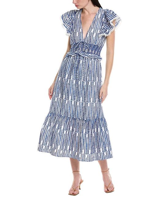Seraphin Blue Embroidered Midi Dress