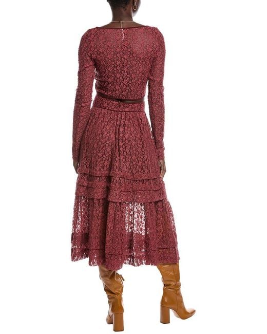 Free People Red 2Pc Arcana Top & Skirt Set