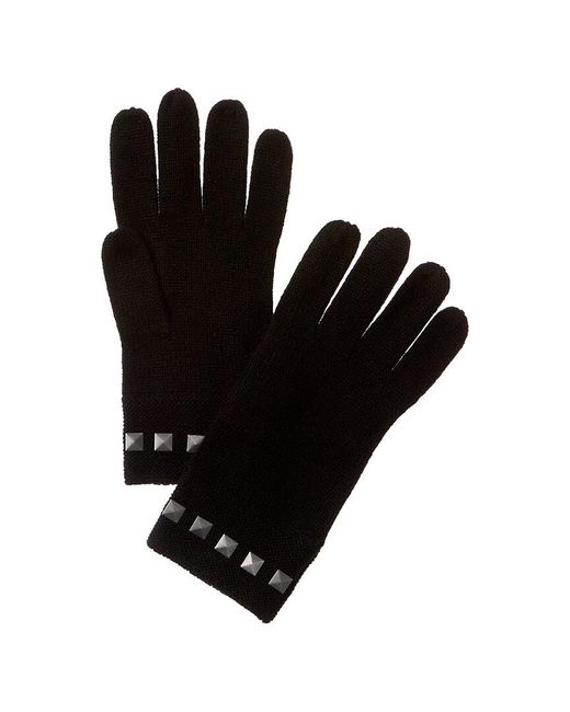 Forte Black Square Metallic Studded Trim Cashmere Gloves