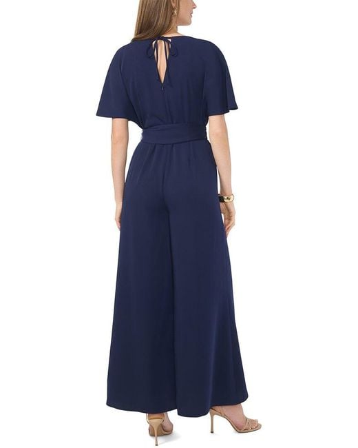 Vince Camuto Blue Plunge V Neck Maxi Jumpsuit