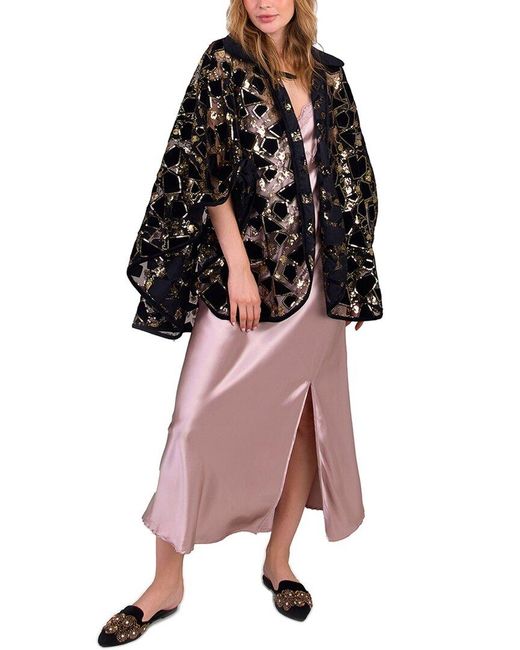 Saachi Pink Velvet Sequin Collared Capelet