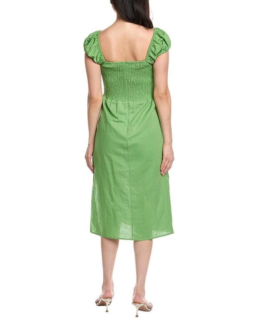 LOST AND WANDER Green Elia Linen-Blend Midi Dress