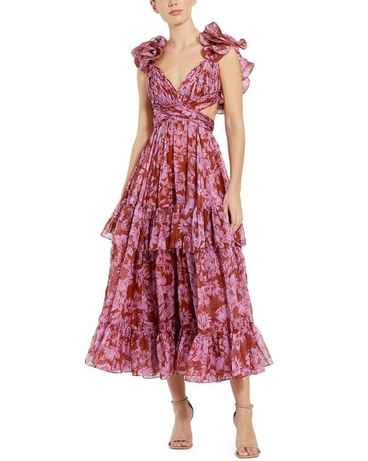 Mac Duggal Red Brocade Midi Dress