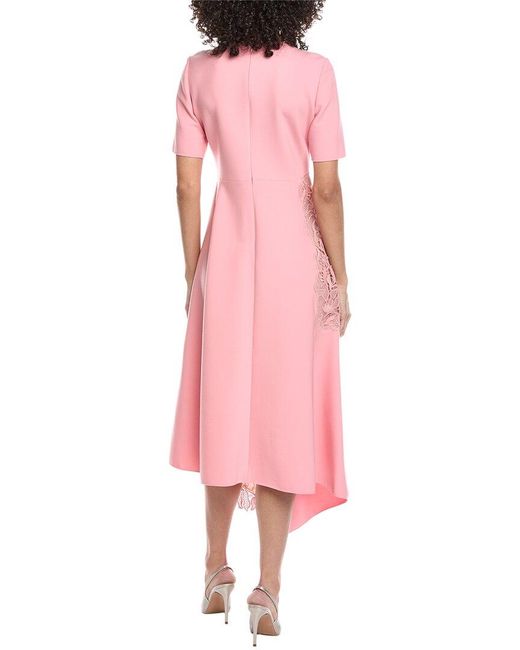 Oscar de la Renta Pink Bellflower Guipure Silk-Lined Wool-Blend Maxi Dress