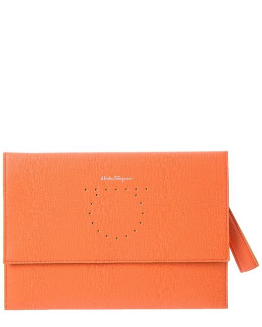Ferragamo Orange Leather Clutch
