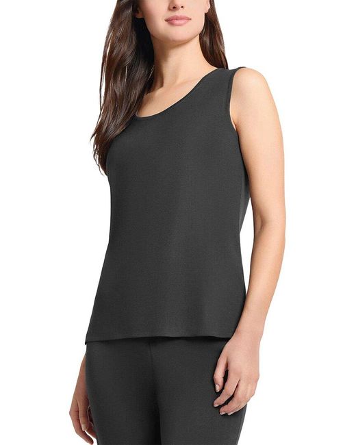 Ming Wang Black Mid-Length Scoop Neck Knit Tank