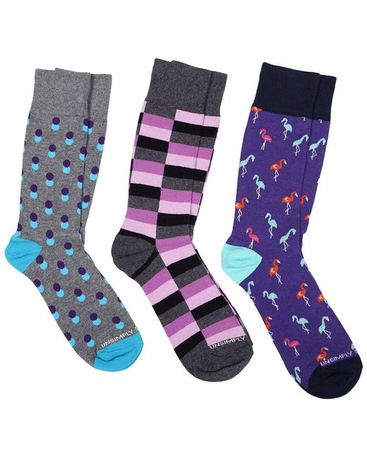 Unsimply Stitched Blue 3-Pack Crew Socks for men