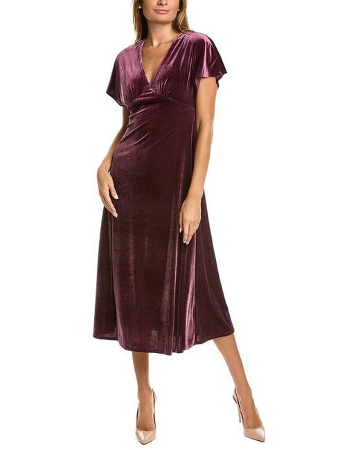 Taylor Velvet Midi Dress in Purple | Lyst