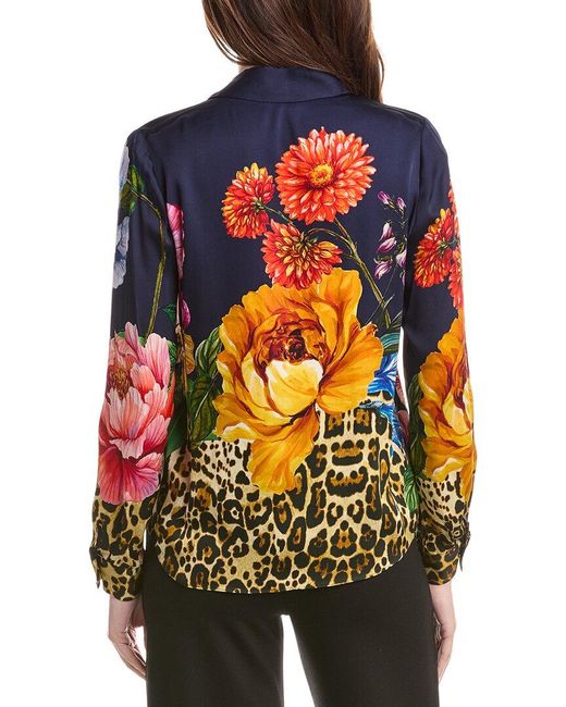 Tahari Gray Printed Silk-Blend Blouse