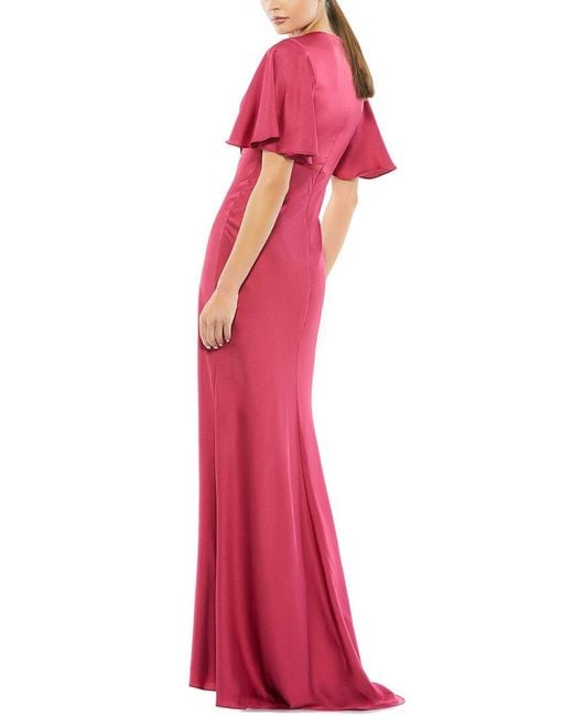 Mac Duggal Red Flounce Sleeve Trumpet A-Line Gown