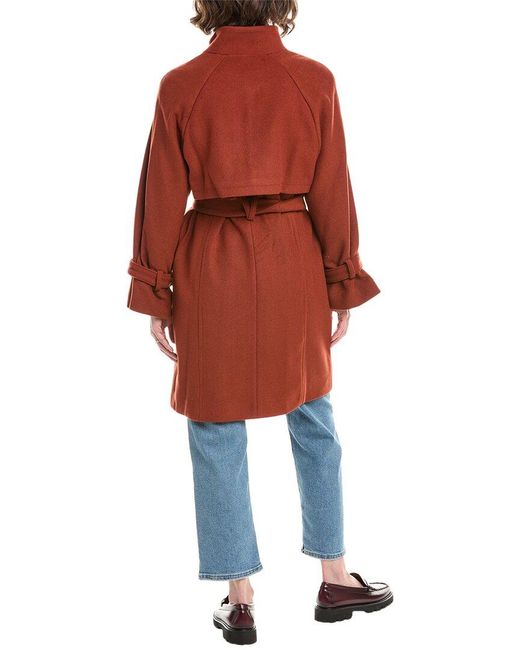 Cole Haan Red Belted Wool-blend Coat