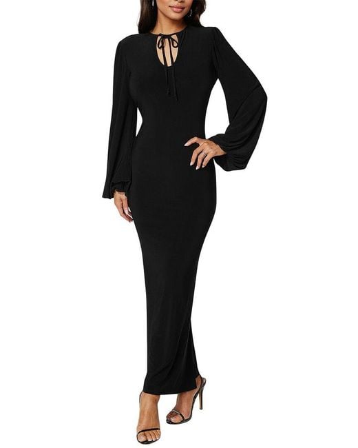 Bebe Black Poet Sleeve Tie Neck Maxi Dress