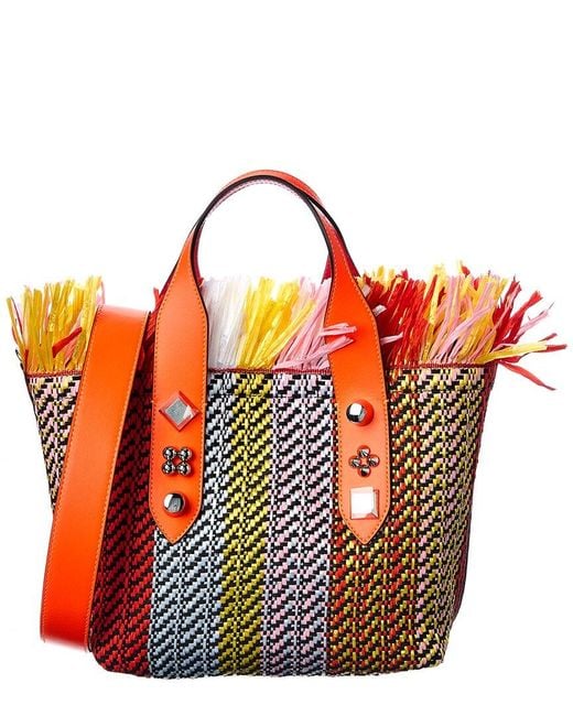 Christian Louboutin Frangibus Small Raffia & Leather Tote in Red | Lyst UK