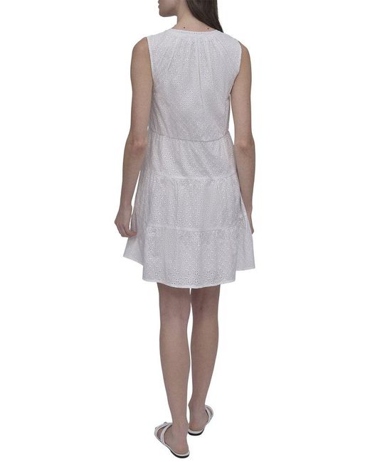 DKNY Gray Eyelet Tiered Dress