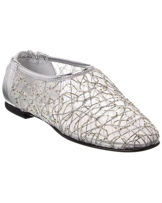 Jonathan Simkhai White Eden Metallic Lace Mesh & Leather Ballet Flat