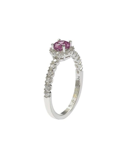 Suzy Levian White Silver Diamond & Sapphire Ring