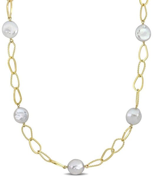 Rina Limor Metallic 18k Over Silver 14-15mm Pearl Coin Necklace