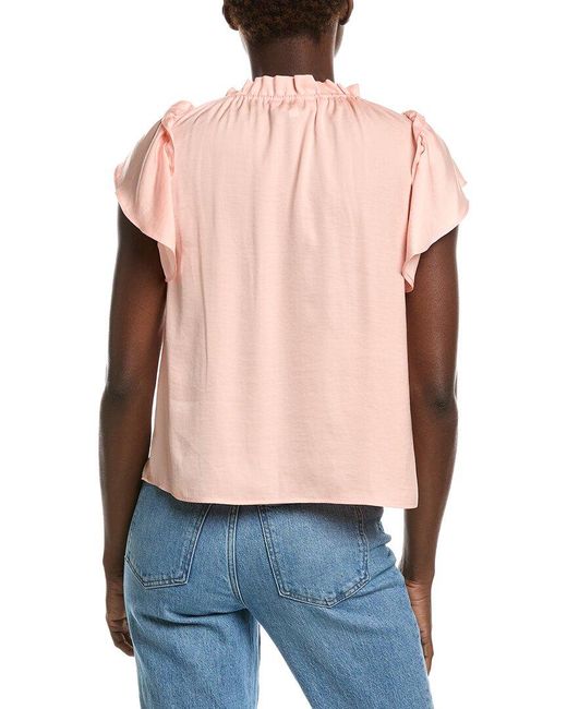 DKNY Blue Ruffle Neck Top