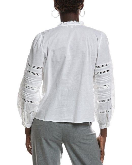 Madewell White High Neck Lace Insert Pintuck Top