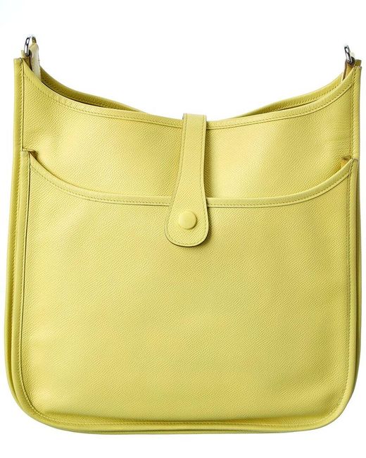 Hermès Metallic Chartreuse Clemence Leather Evelyne Iii Pm (authentic Pre-owned)