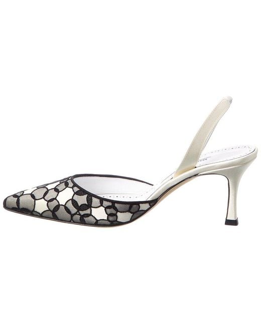 Manolo Blahnik White Carolyne 70 Satin Slingback Pump