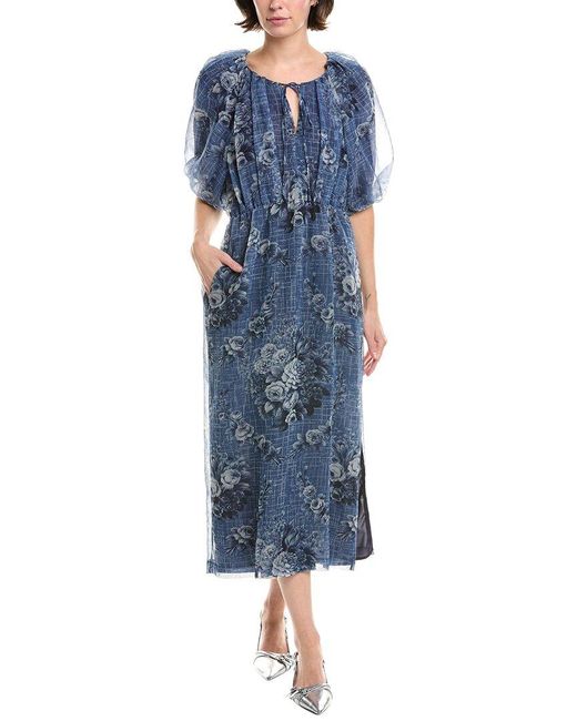 Rebecca Taylor Blue Floral Midi Dress