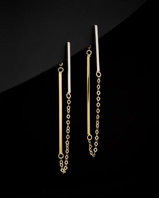 Italian Gold Black 14k Two-tone Bar Front-back Chain Earrings