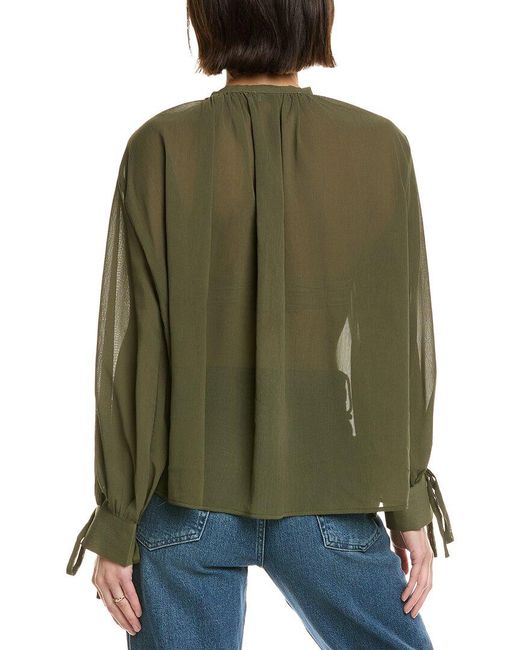 Femme Society Green Tie Cuff Peasant Top