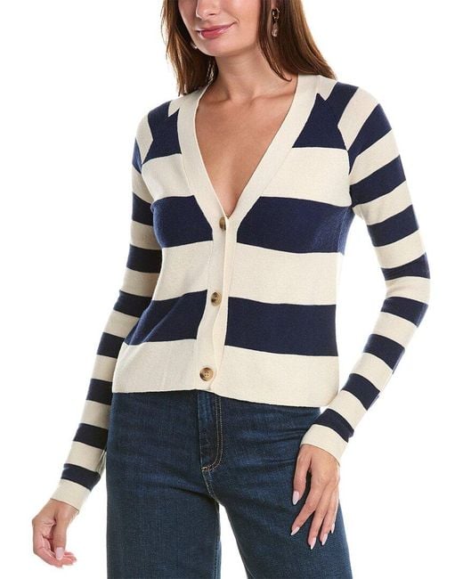 ATM Mixed Stripe Wool blend Cardigan in Blue Lyst UK