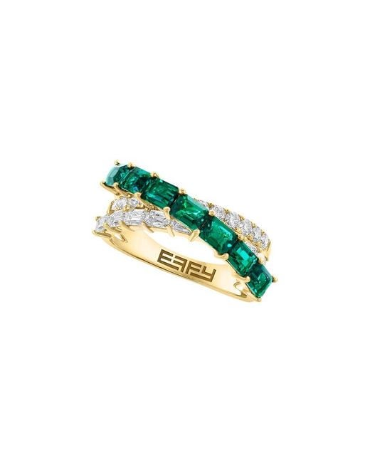 Effy Fine Jewelry Green 14K 2.30 Ct. Tw. Lab-Grown Diamond & Lab-Grown Emerald Ring