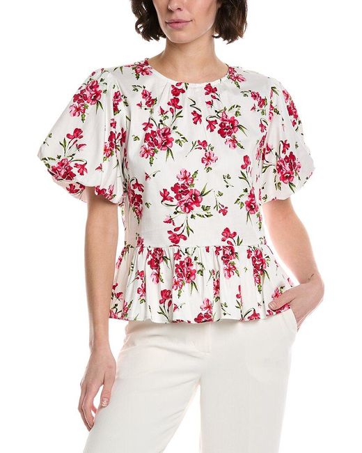Cece Bubble Shirred Neck Peplum Top