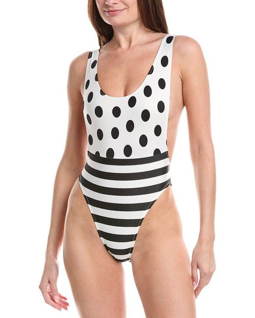 Norma Kamali White Spliced Marissa One-Piece