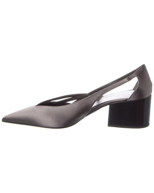 Prada Gray Logo Satin Pointy-Toe Pump